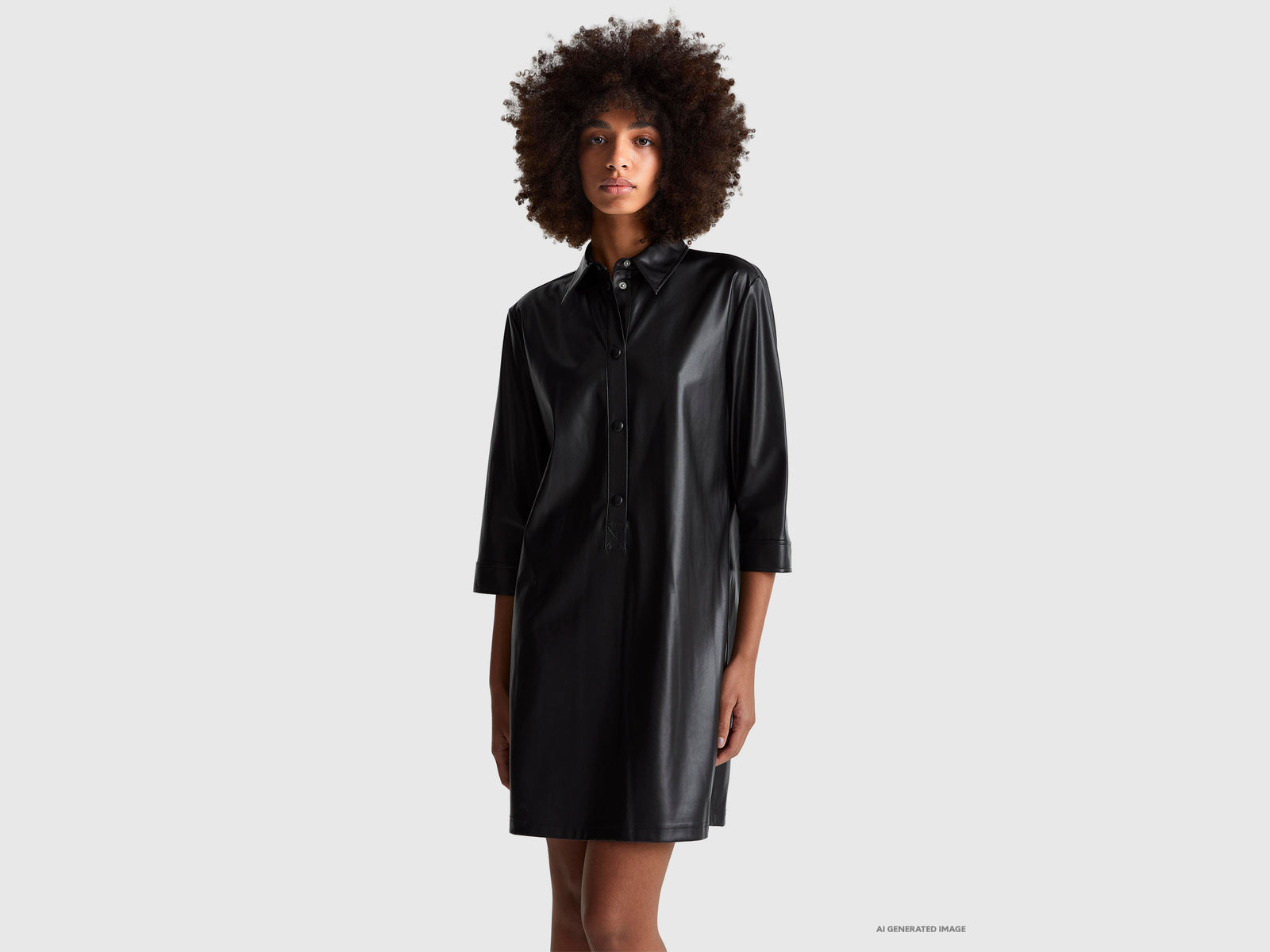 Vestido com gola em tecido efeito pele - ucb_image_F