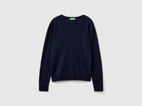 Dark blue crew neck sweater in pure Merino wool - ucb_image_FS