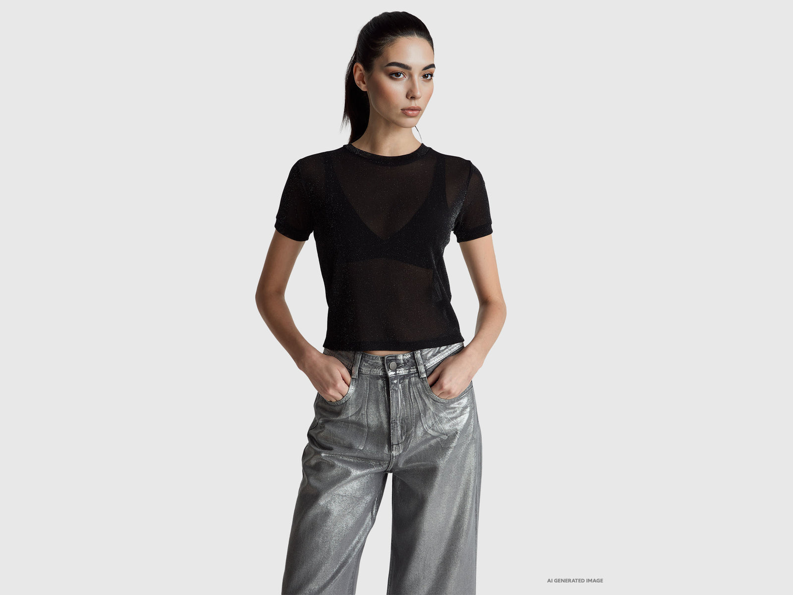 T-shirt com lurex de manga curta - ucb_image_F