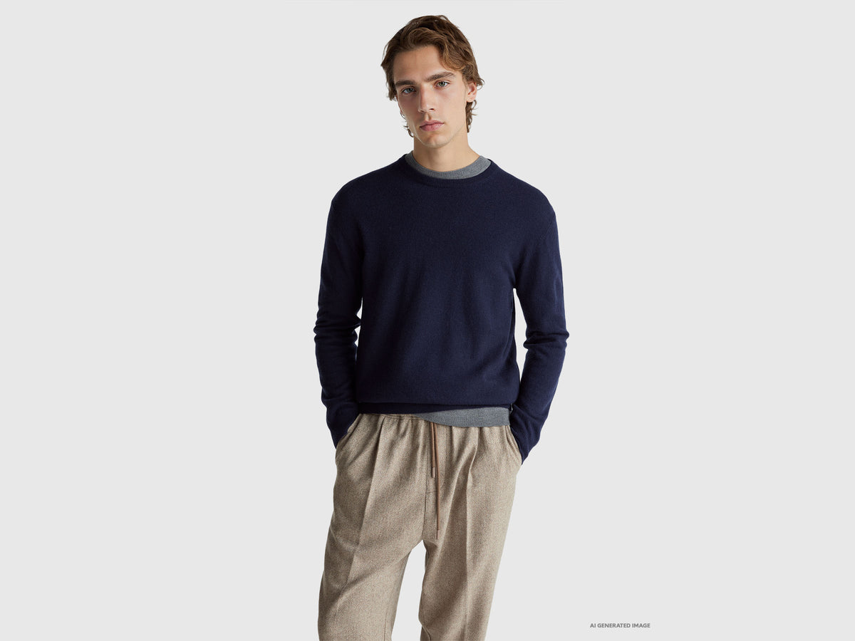 Dark blue sweater pure Merino wool