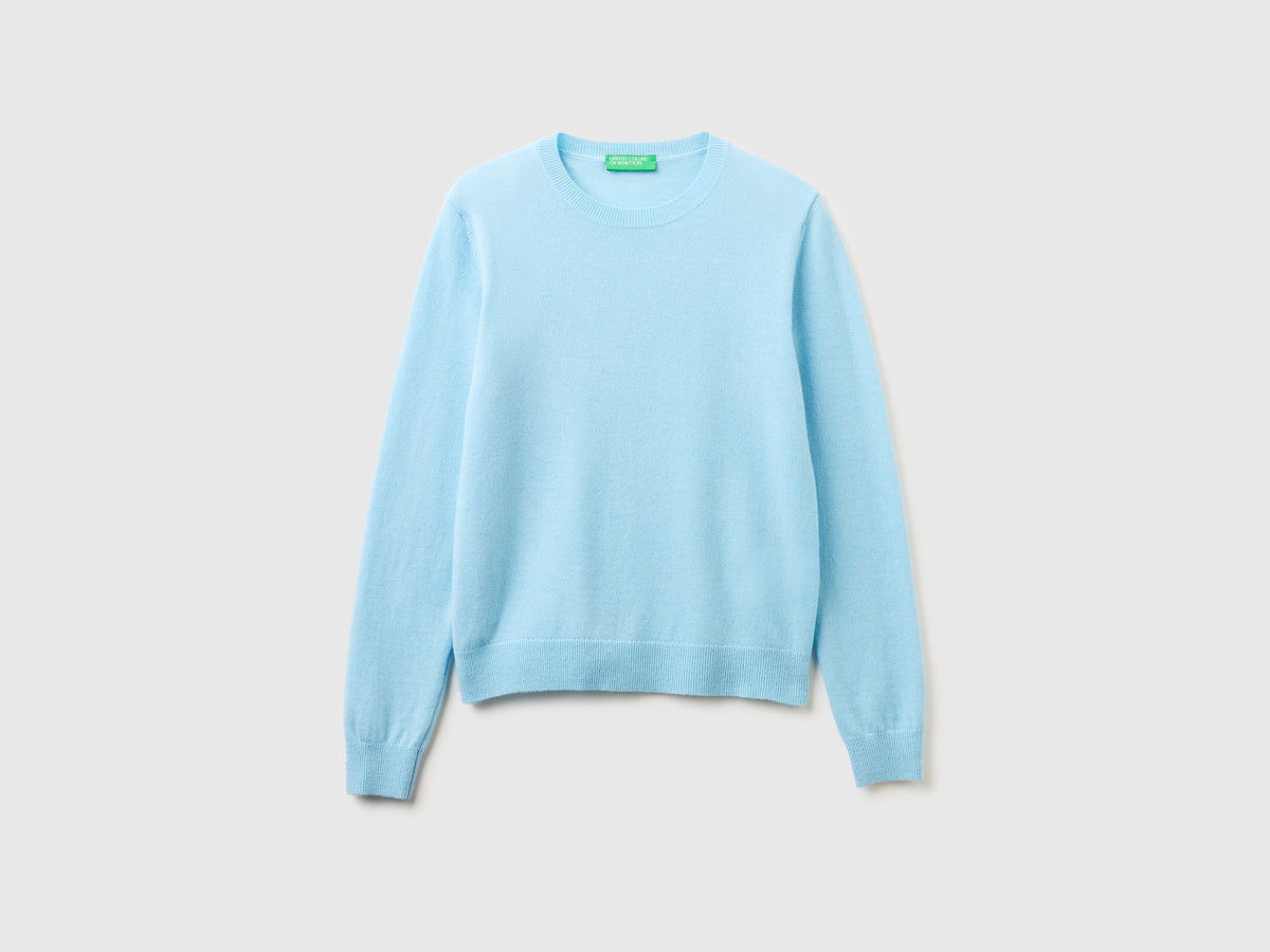 Sky blue crew neck sweater pure Merino wool