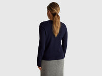 Dark blue crew neck sweater in pure Merino wool - ucb_image_B