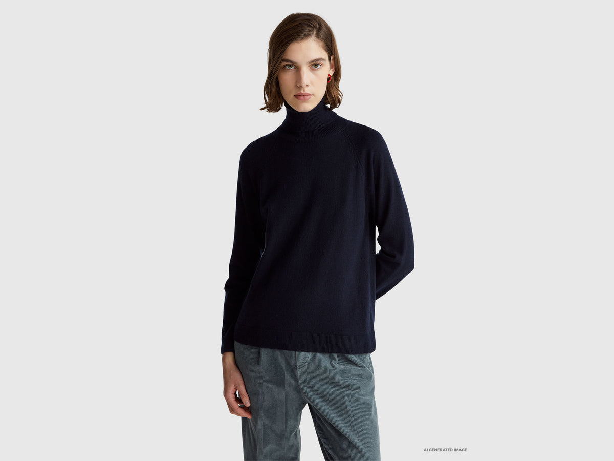 Midnight turtleneck sweater cashmere wool blend