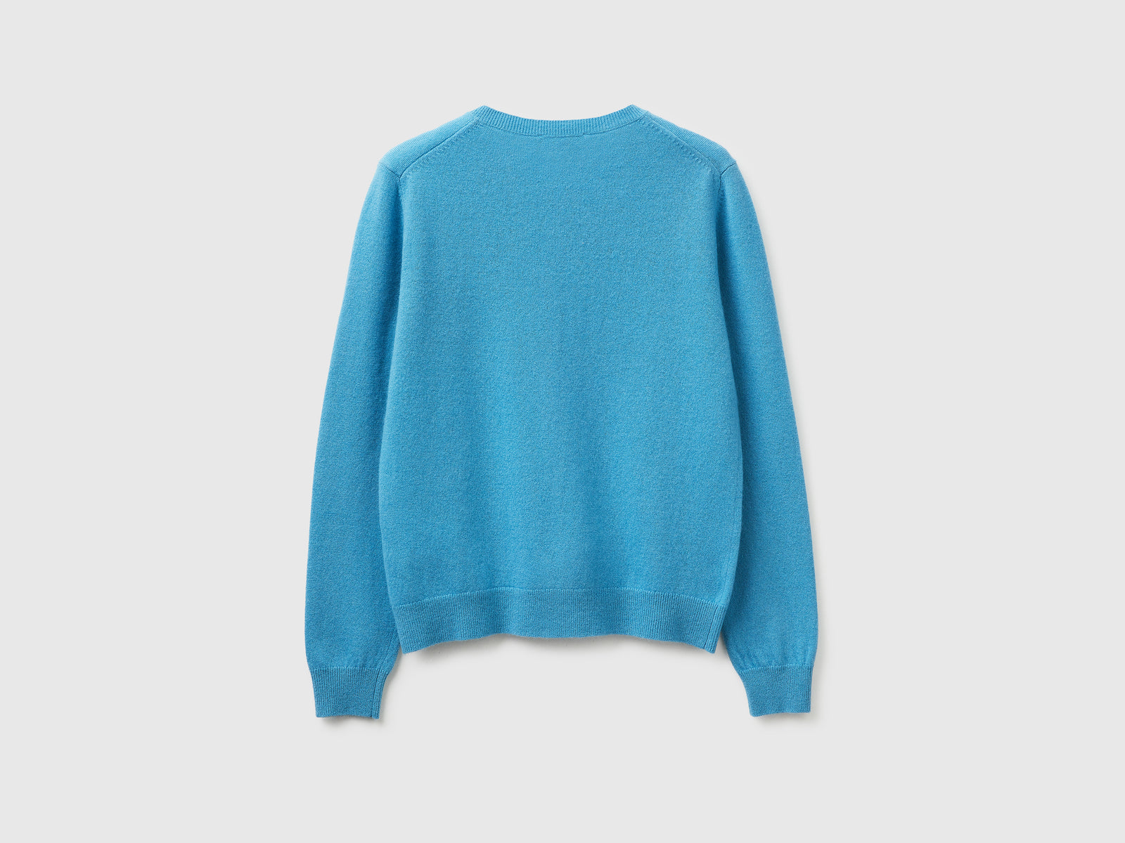 Powder blue crew neck cardigan in pure Merino wool - ucb_image_BS
