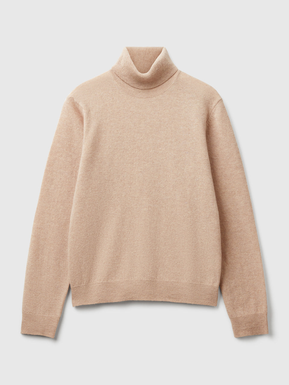 Camisola de gola alta bege em pura lã Merino - ucb_image_FS