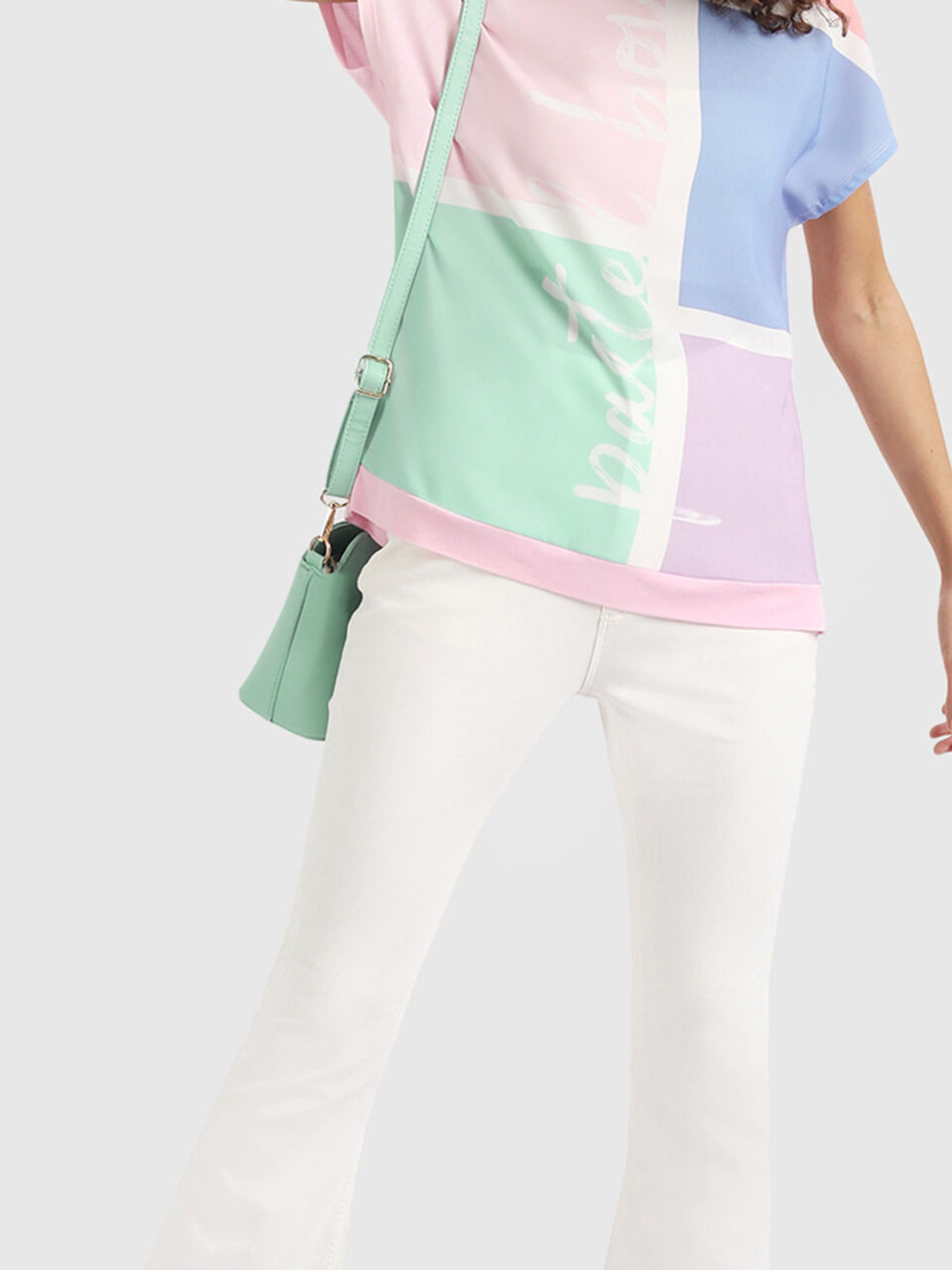 Knit Woven Top With Text image number null