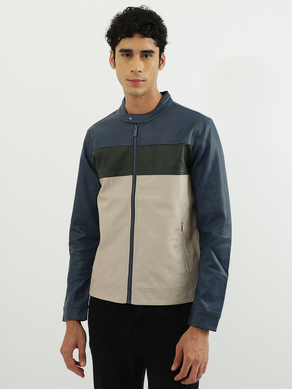 PU COLOR BLOCK JACKET image number null