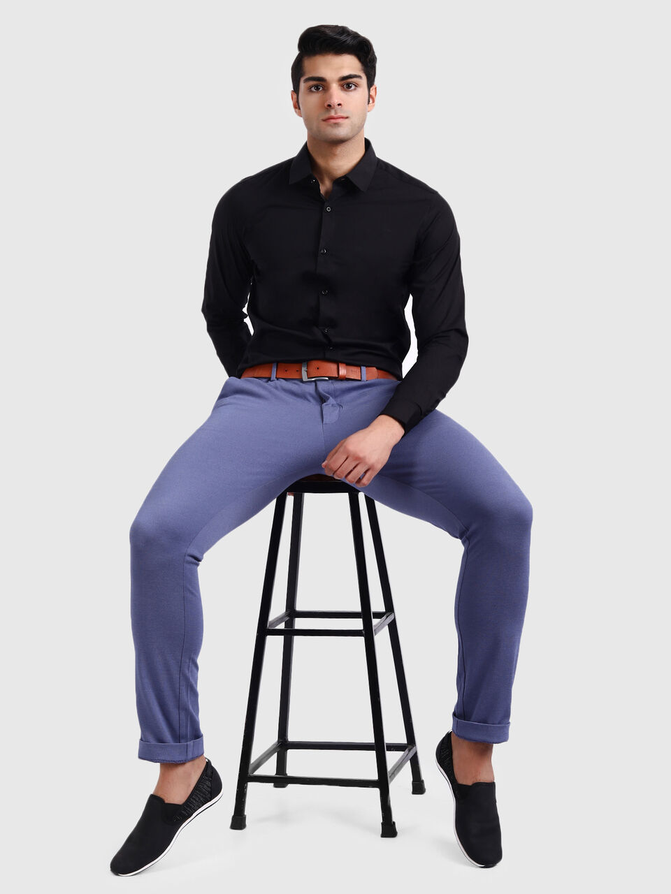 Stretchable Poplin Shirt with Regular Collar image number null