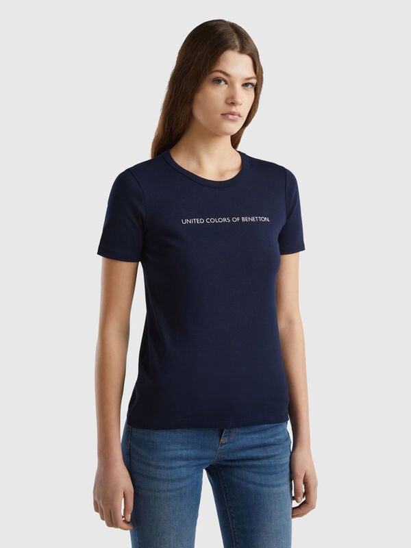 T-shirt in 100% cotton with glitter print logo Women