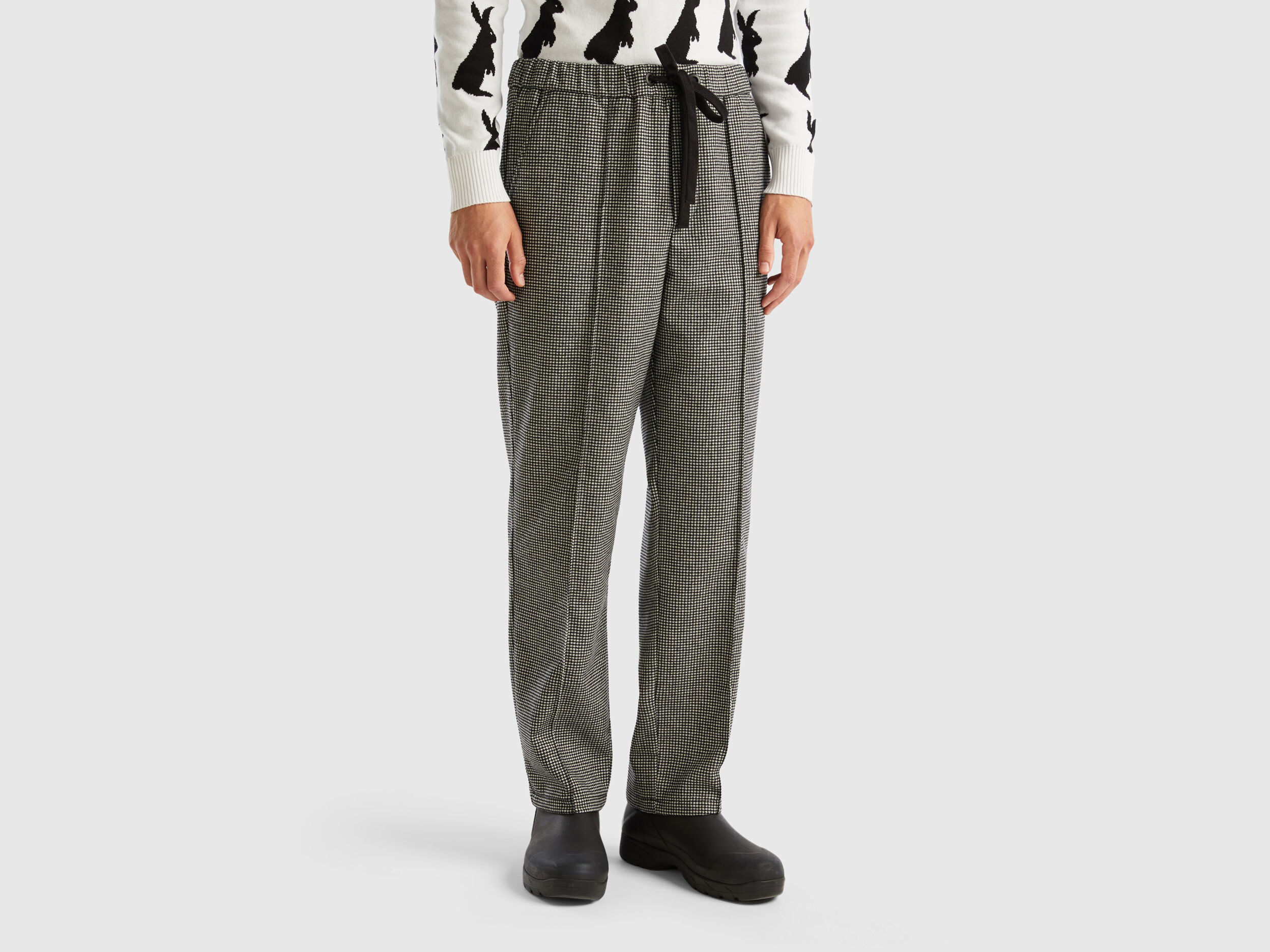 Houndstooth print 2024 drawstring jogger pants