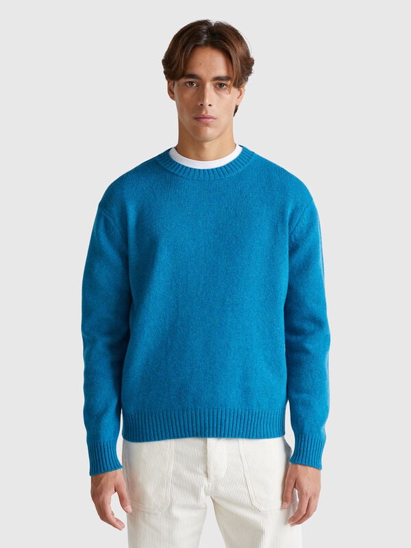 Relaxed fit pure Shetland wool sweater Men