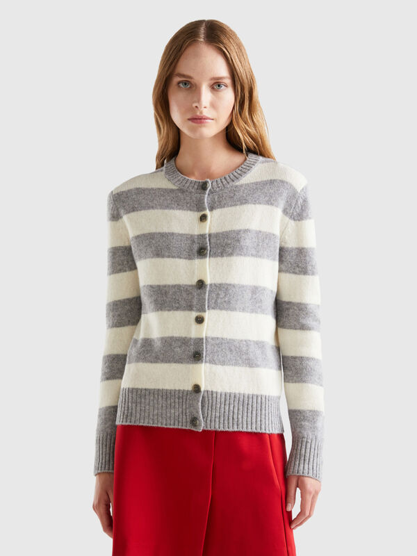Striped cardigan in pure Shetland wool