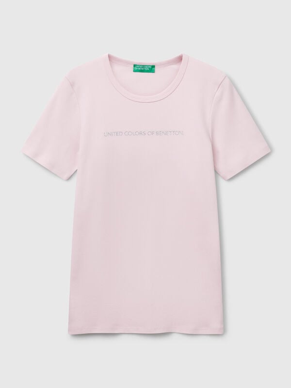 T-shirt in 100% cotton with glitter print logo Women