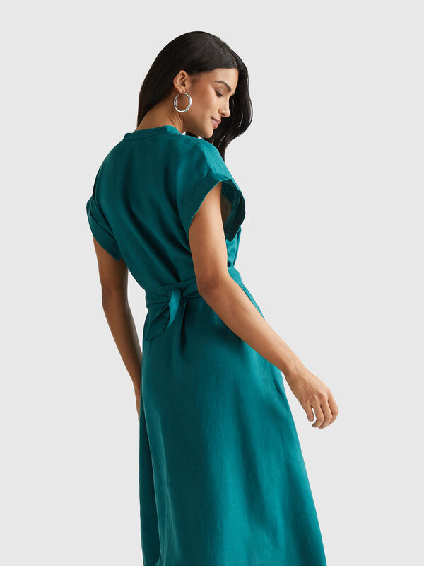 100% linen dress with sash Women