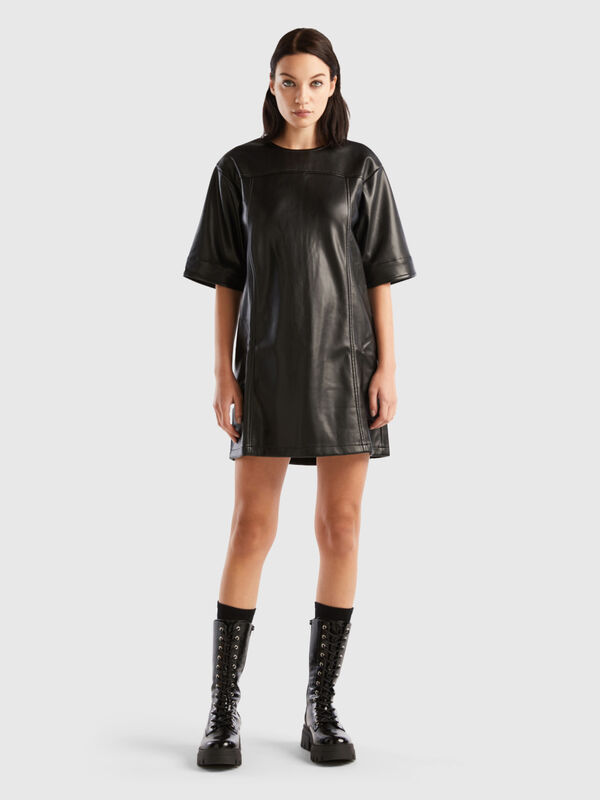 Cropped dress in imitation leather fabric