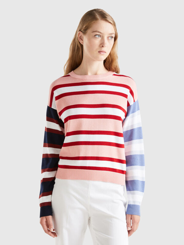 Striped sweater in pure cotton