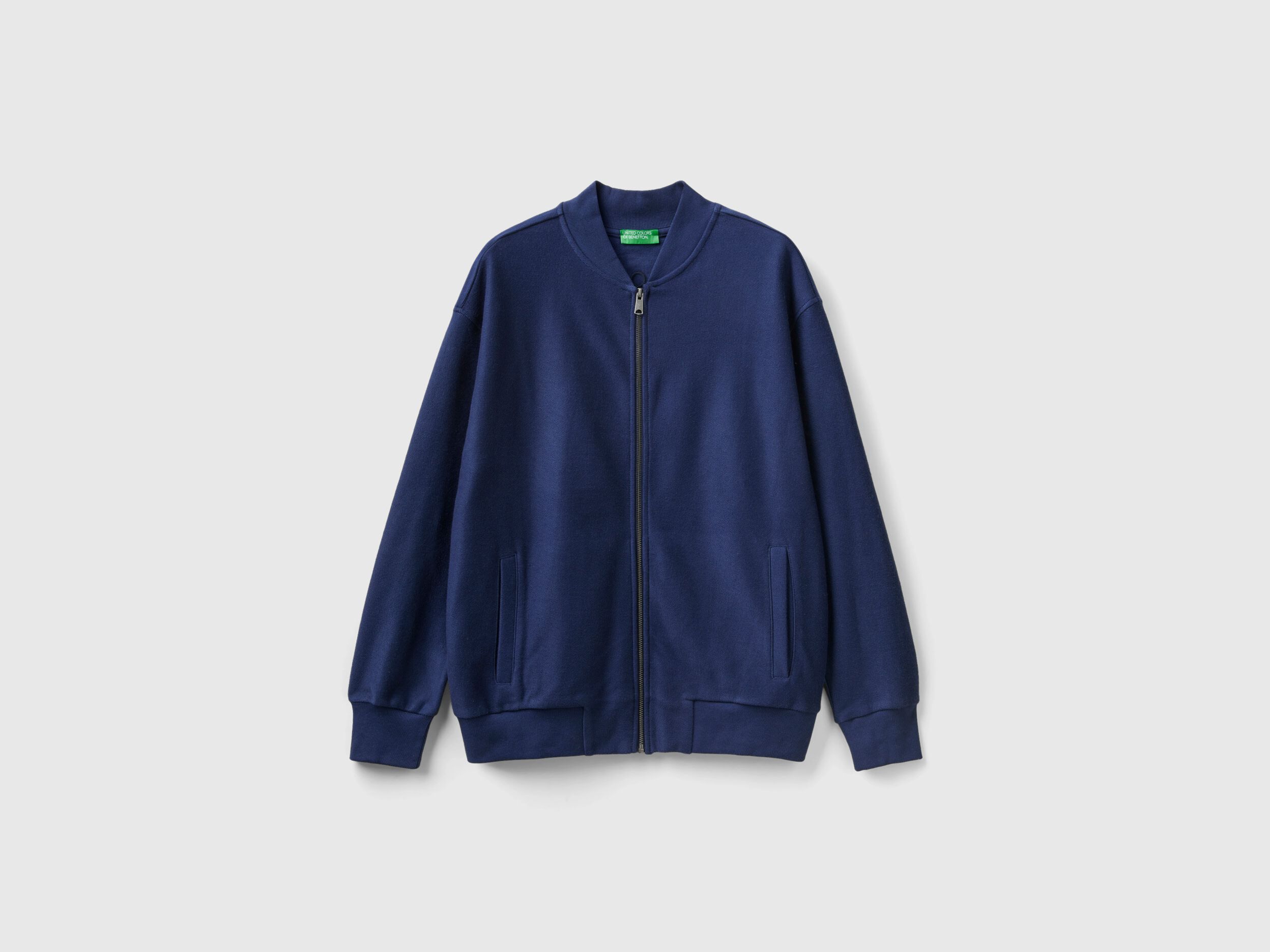 Zip-up sweat bomber jacket - Dark Blue | Benetton