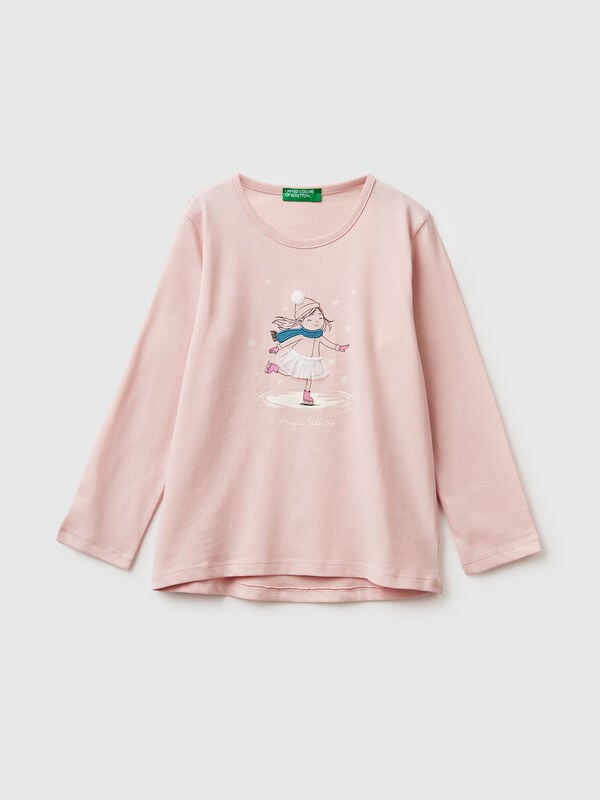 T-shirt with print and embroidery Junior Girl