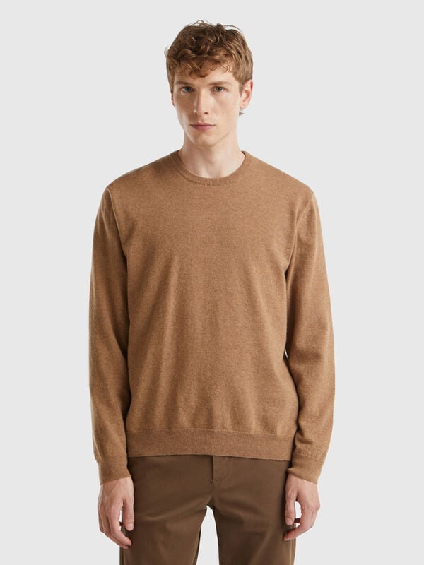 Marl pink crew neck sweater in pure Merino wool Men