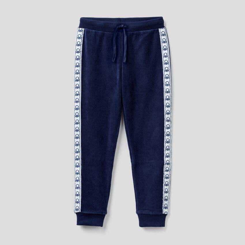 Chenille trousers with logo bands