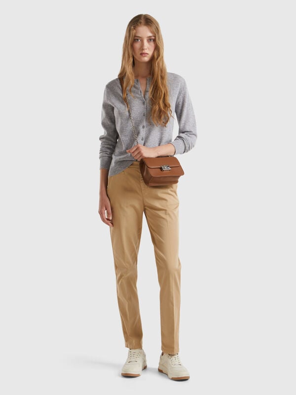 Beige slim fit cotton chinos Women