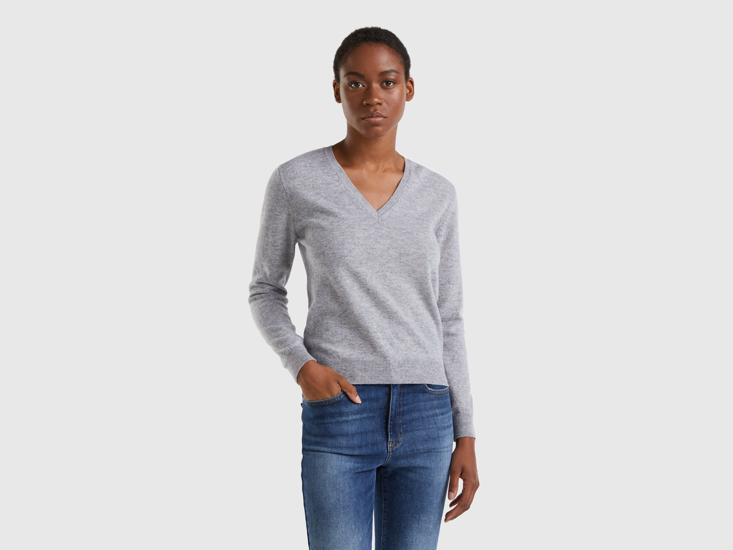 Light gray discount v neck sweater