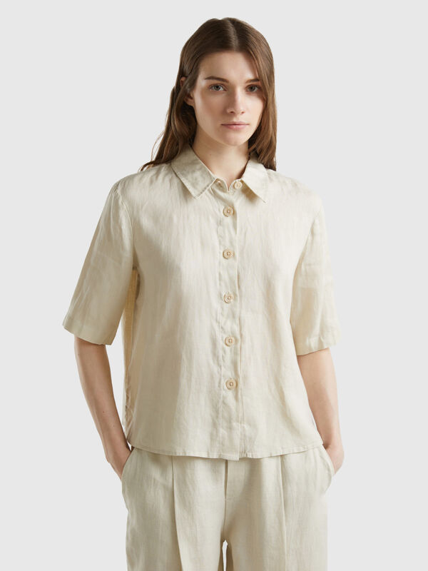 Short shirt in pure linen Women