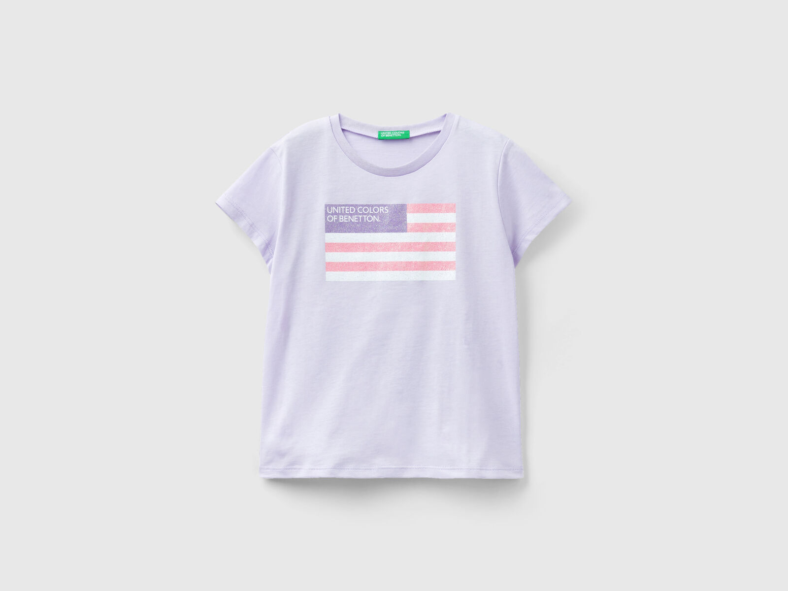 T-shirt with Lilac organic | glittery Benetton - in logo cotton