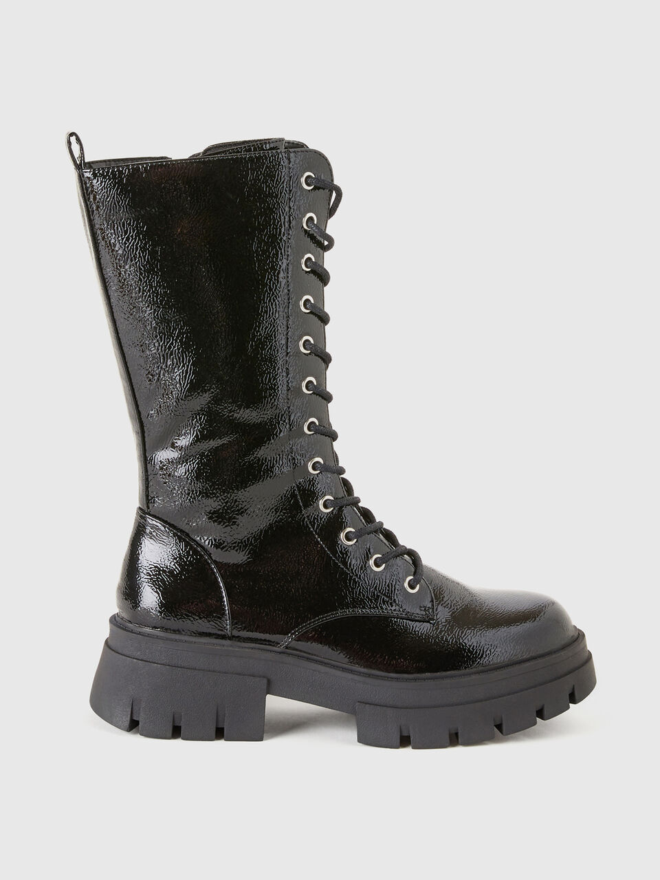Glossy lace-up boots - Black