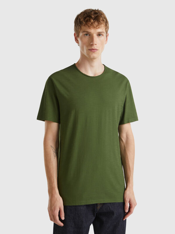 Olive green slub cotton t-shirt Men