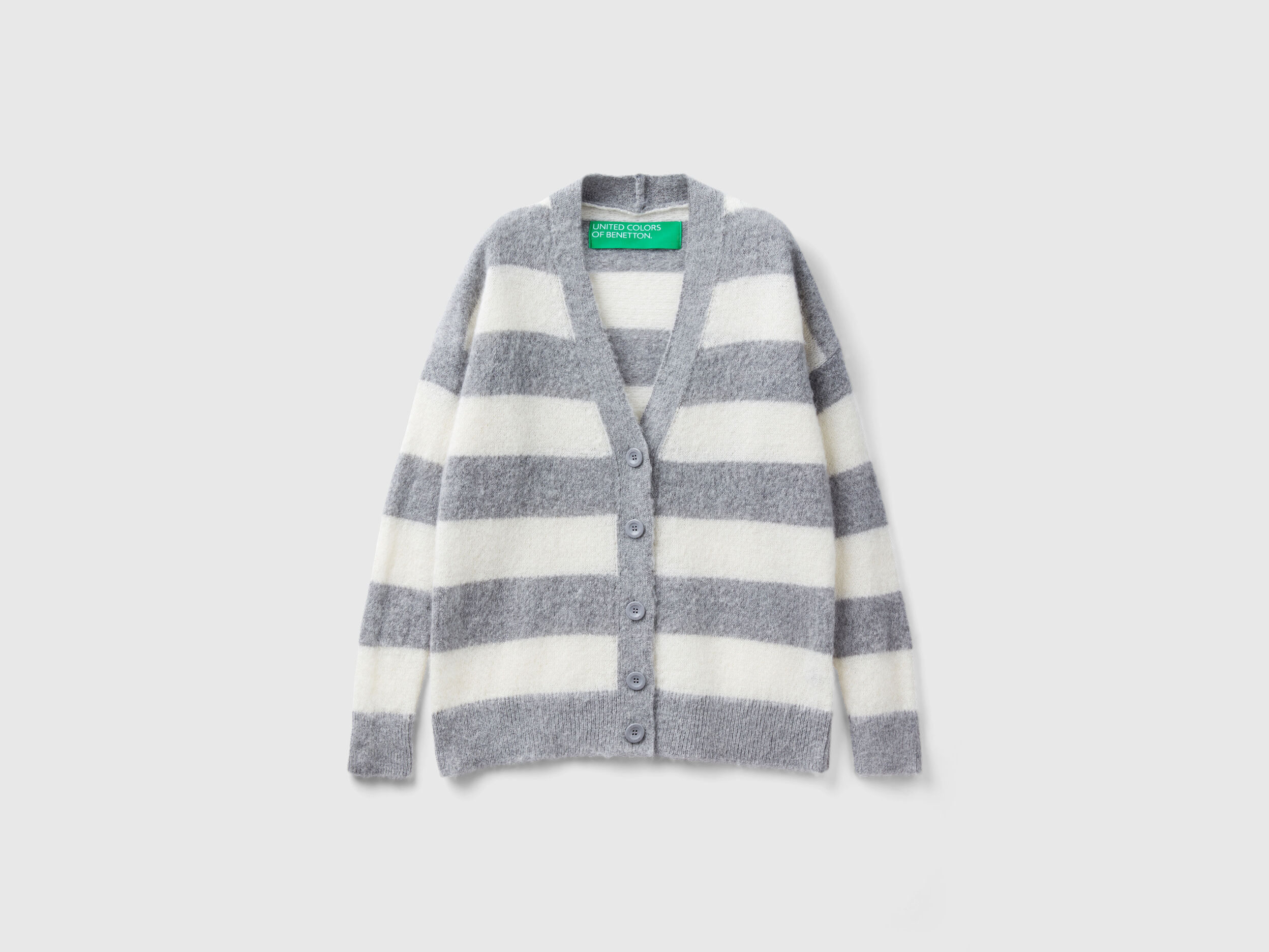 Striped cardigan in alpaca blend - Light Gray | Benetton