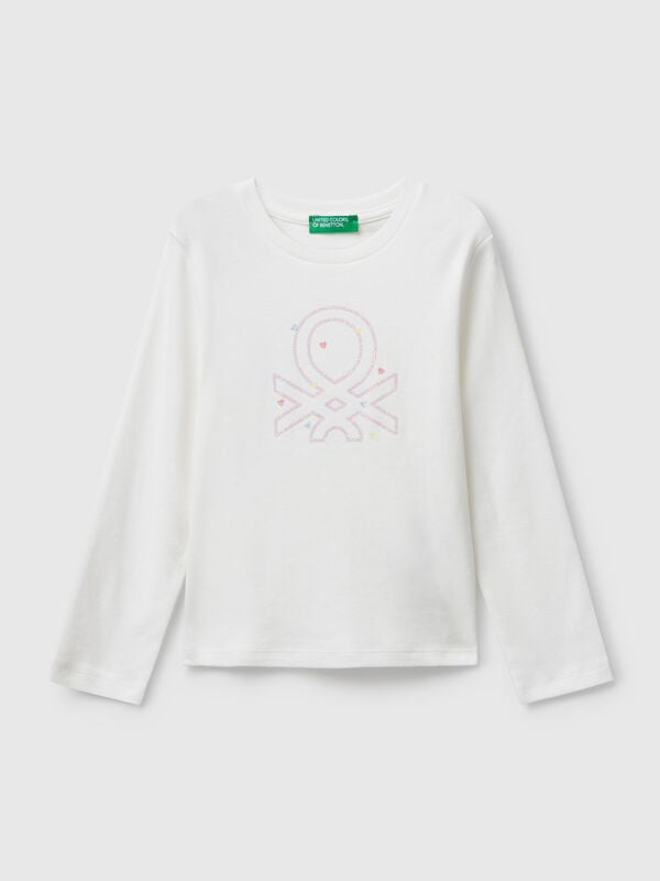 T-shirt with glittery logo in cotton Junior Girl