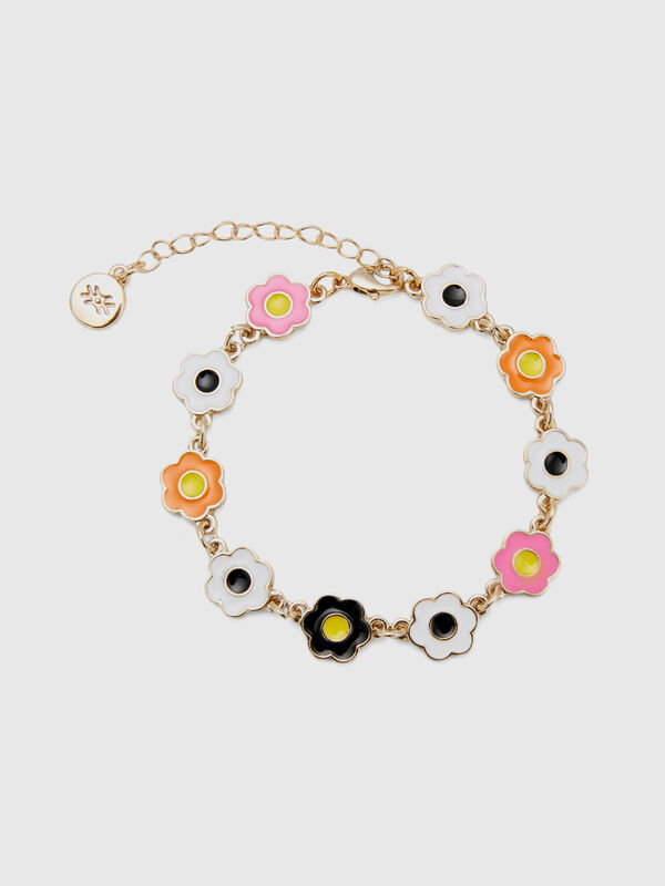 Gold bracelet with multicolor flowers Women
