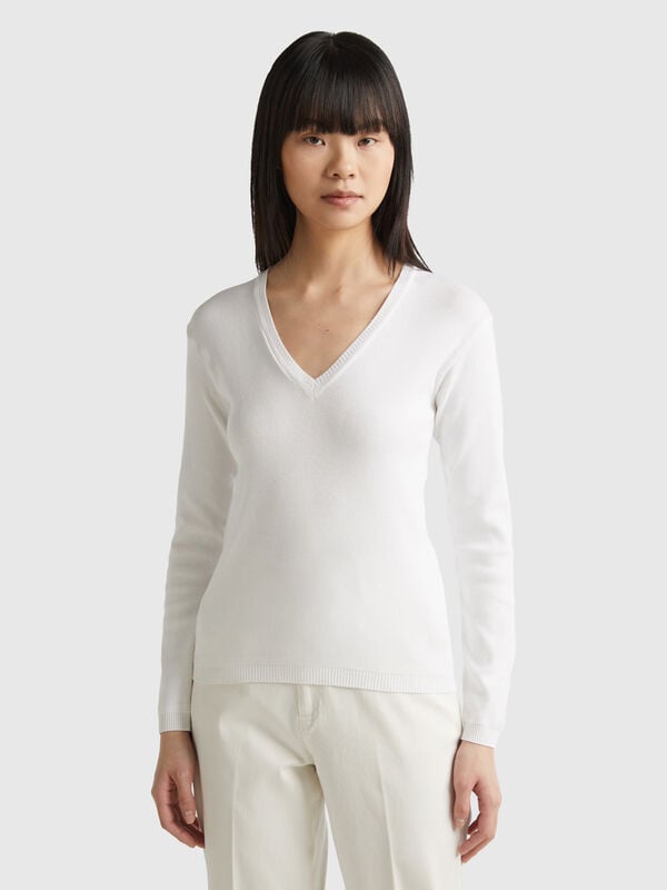 V-neck sweater in pure cotton Women