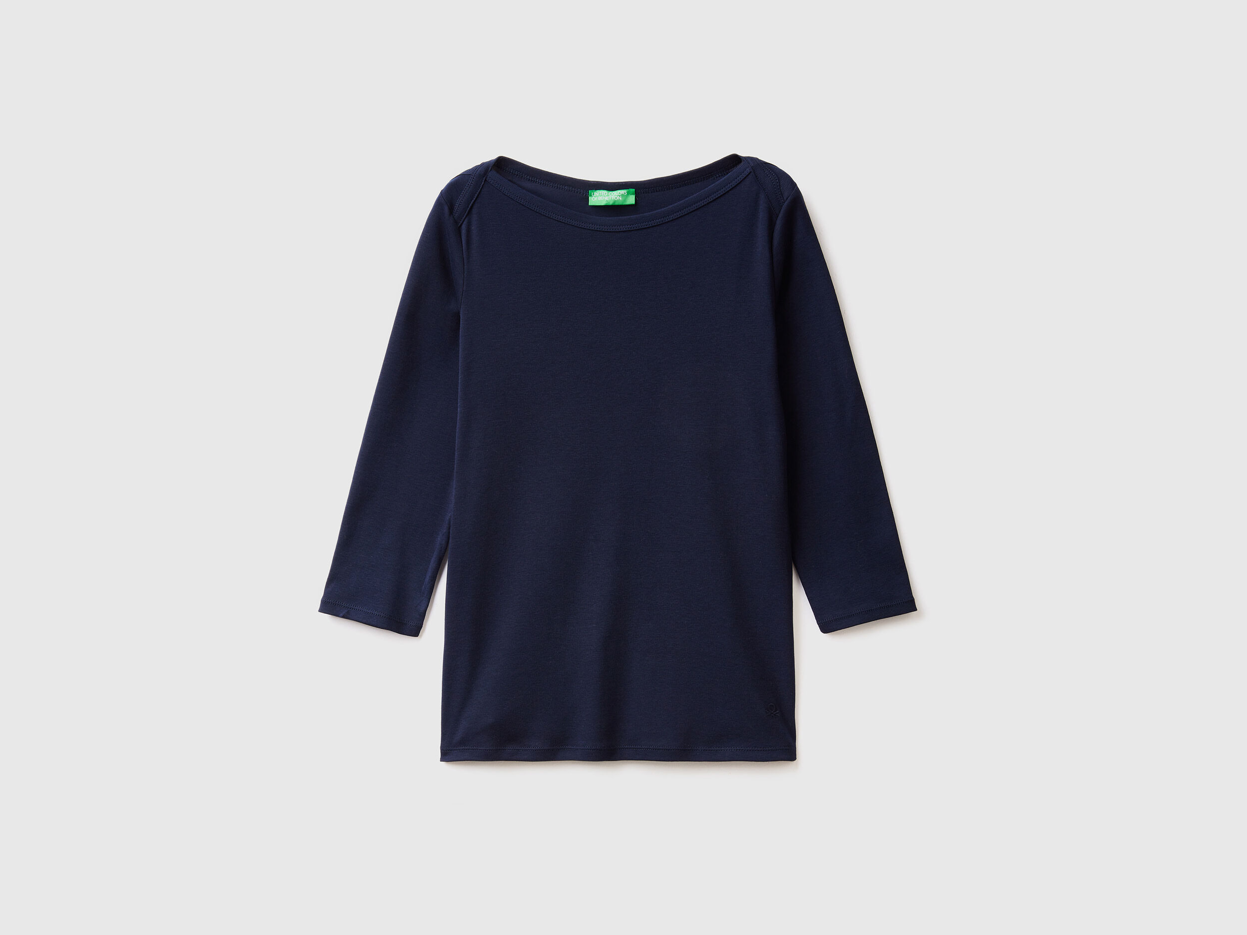 T-shirt with boat neck in 100% cotton - Dark Blue | Benetton