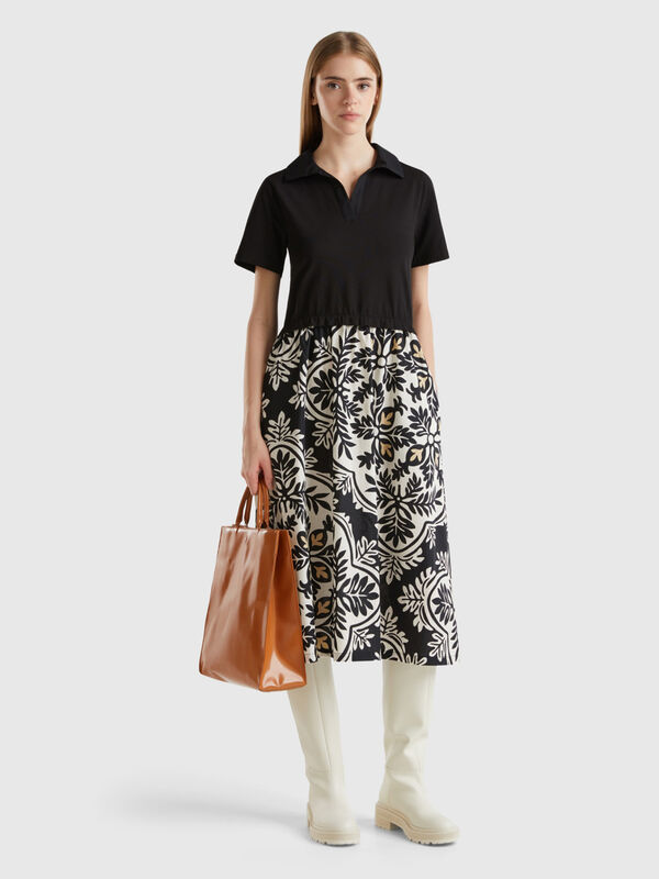 Polo-style dress with printed skirt Women