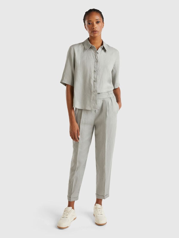 Regular fit pure linen trousers Women