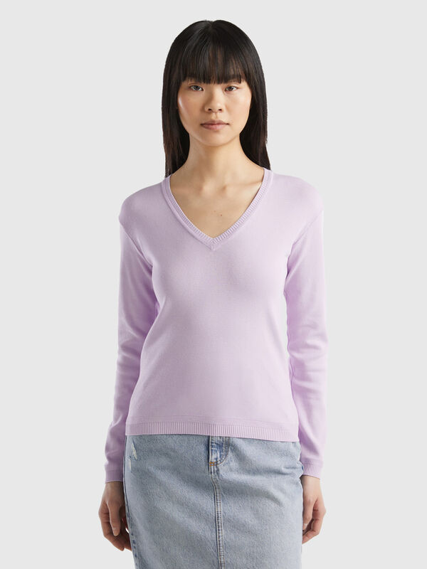 V-neck sweater in pure cotton Women