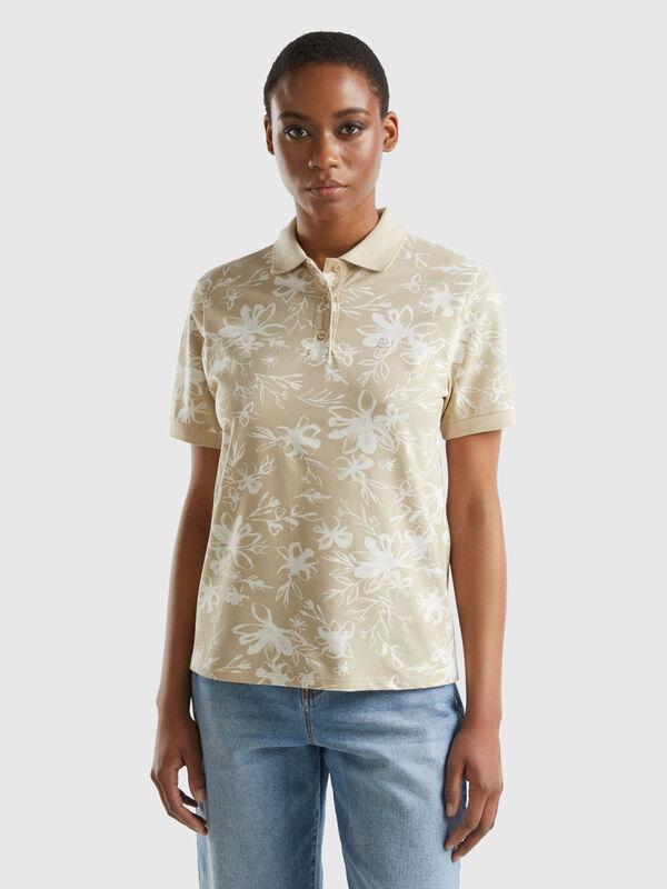Beige polo with floral print Women