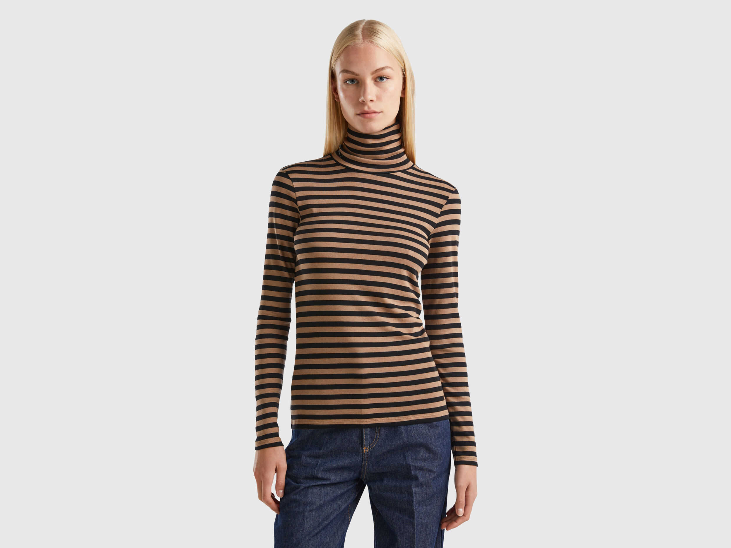 Striped turtleneck sale sweater women's