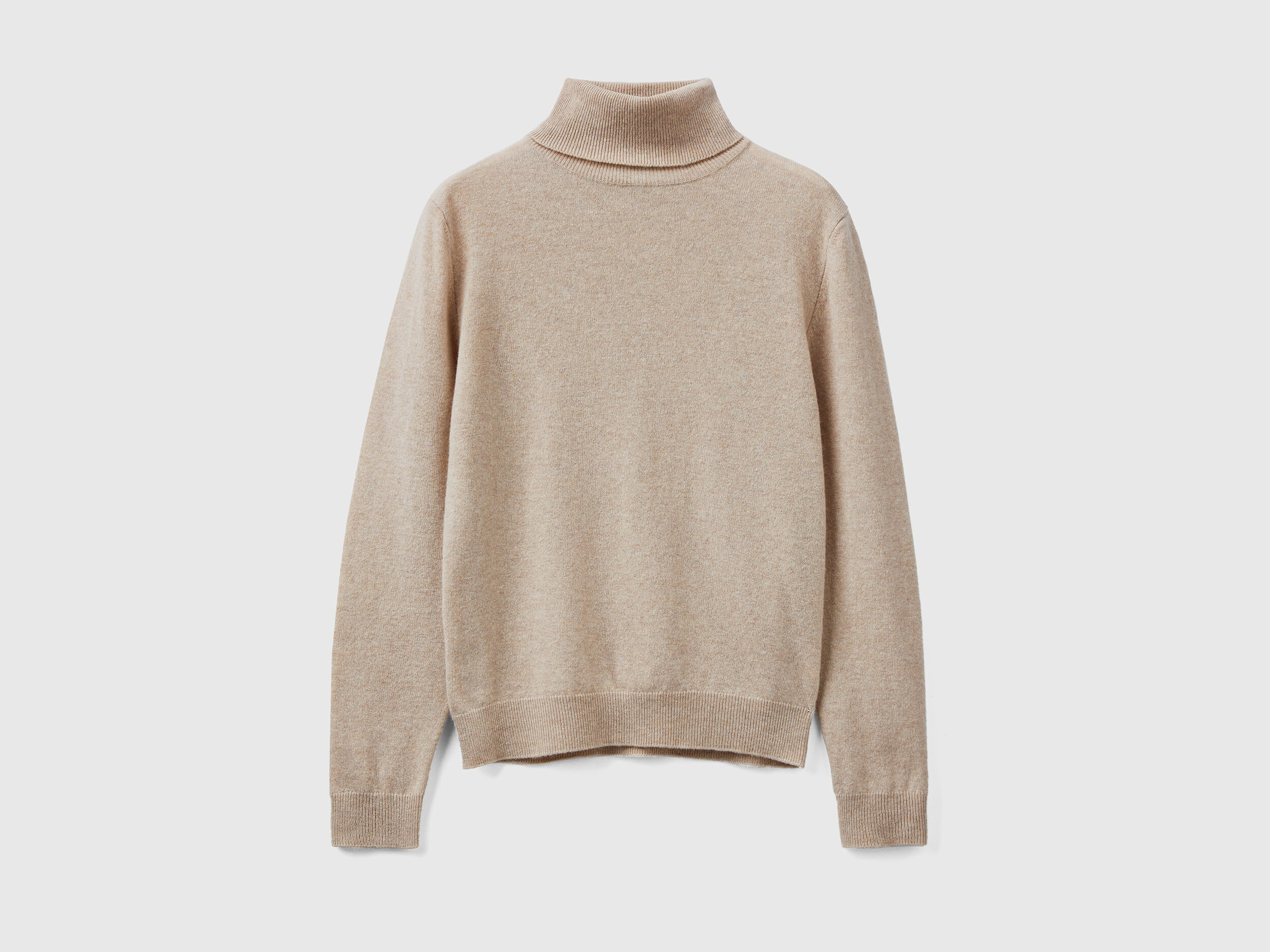 Beige turtleneck sweater in pure Merino wool