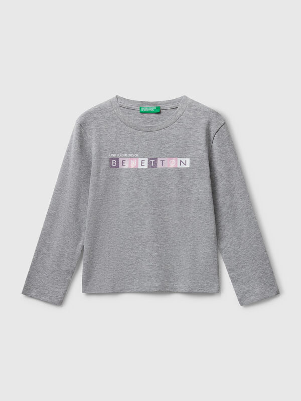 T-shirt with glittery logo in cotton Junior Girl