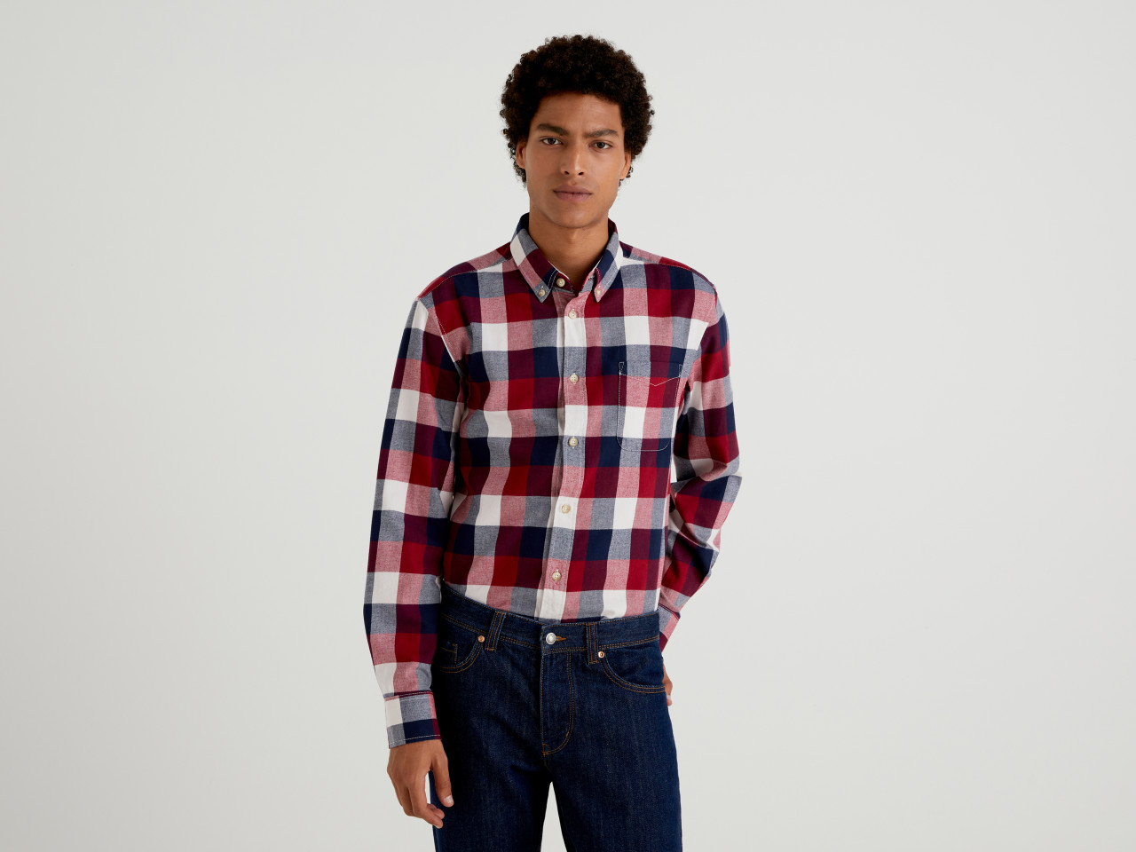 UNITED COLORS OF BENETTON shirt check 104 natural tones 