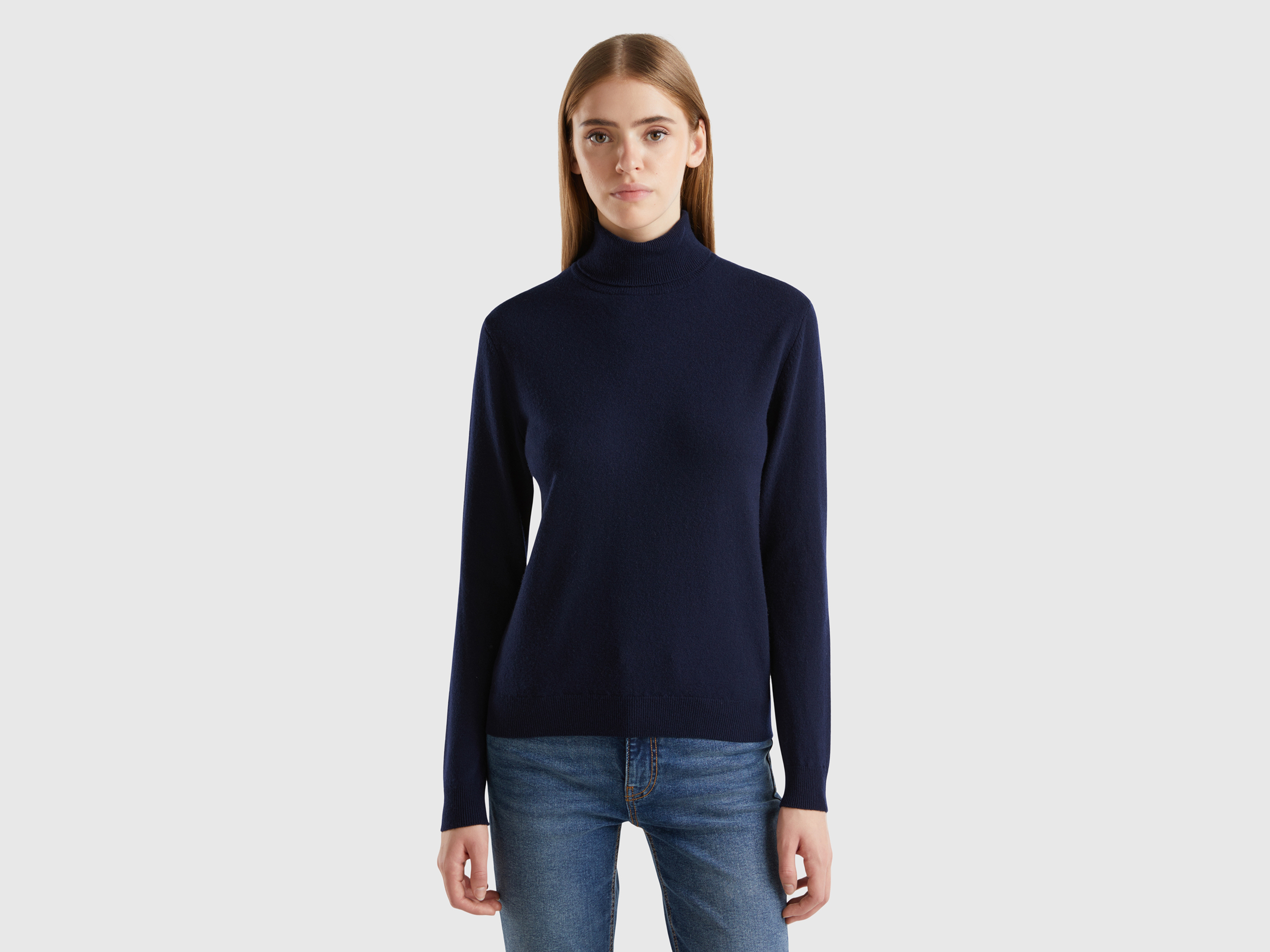 Dark blue turtleneck sweater in pure Merino wool Dark Blue Benetton