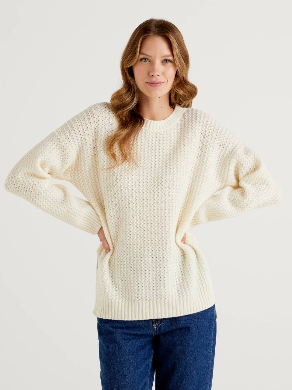 Benetton Sweater in wool blend with slits - 1344D102D_000
